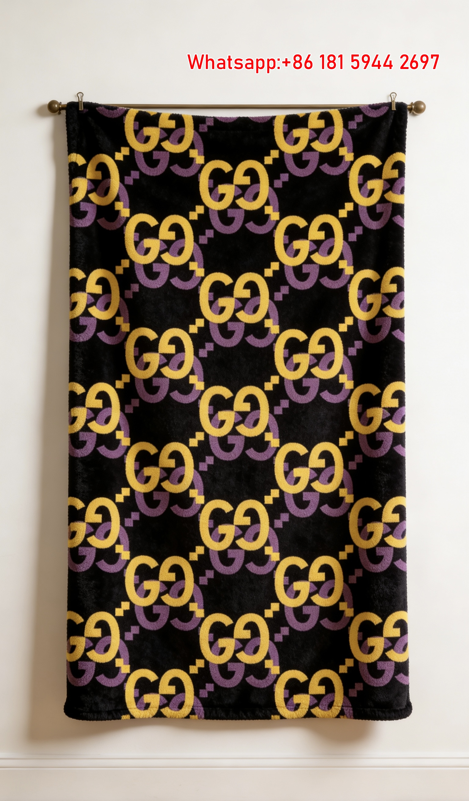 Gold Purple GG Monogram Flannel Fleece Blanket – Wall Hanging Decor Gucci throw blanket IMG_2566